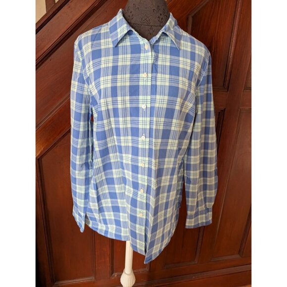 Talbots Womens Blue & Green Plaid Button-Down Long Sleeve Shirt Size L - Picture 1 of 7